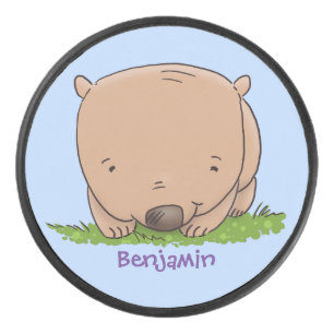 Cute baby wombat cartoon illustration hockey puck