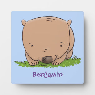 Cute baby wombat cartoon illustration plaque