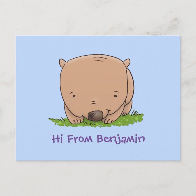 Cute baby wombat cartoon illustration postcard (Front)