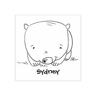 Cute baby wombat cartoon illustration rubber stamp