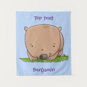 Cute baby wombat cartoon illustration tapestry