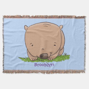 Cute baby wombat cartoon illustration throw blanket