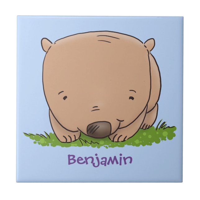 Cute baby wombat cartoon illustration tile (Front)