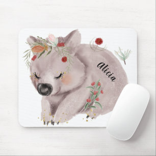 Cute Baby Wombat Gold Speckle Custom Name Mouse Pad