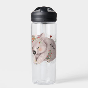 Cute Baby Wombat Gold Speckle Custom Name Water Bottle