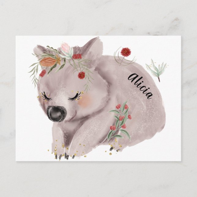 Cute Baby Wombat Gold Speckle Custom Postcard (Front)