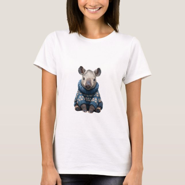 Cute Baby Wombat in Cosy Blue Patterned Sweater (Front)