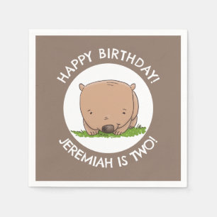Cute baby wombat personalised cartoon birthday napkin