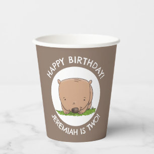 Cute baby wombat personalised cartoon birthday paper cups