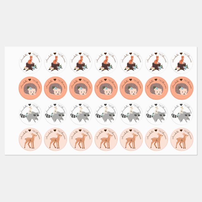 Cute Baby Woodland Forest Animals & Monogram (Sheet)