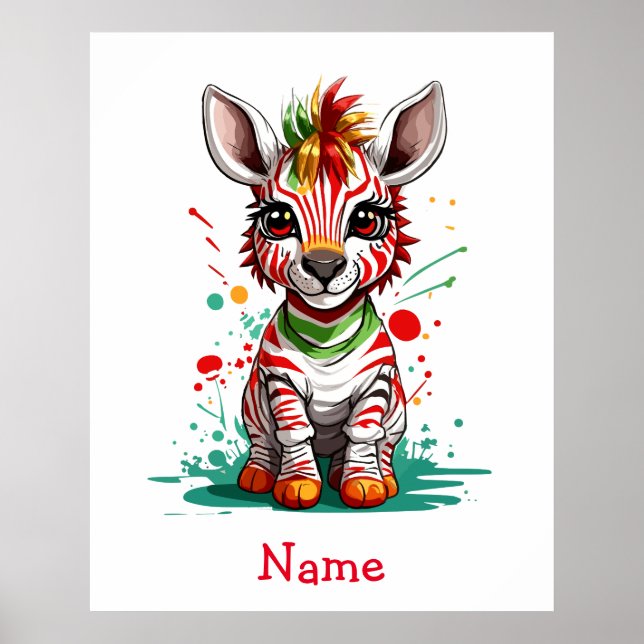 Cute Baby Zebra Custom Name Poster (Front)