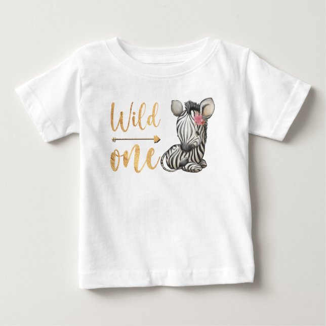 Cute Baby Zebra Floral Wild One Baby T-Shirt (Front)