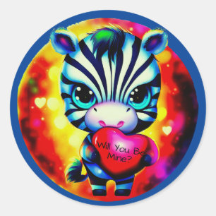 Cute Baby Zebra with Heart Classic Round Sticker