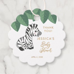 Cute baby zebra with jungle leaves favour tags