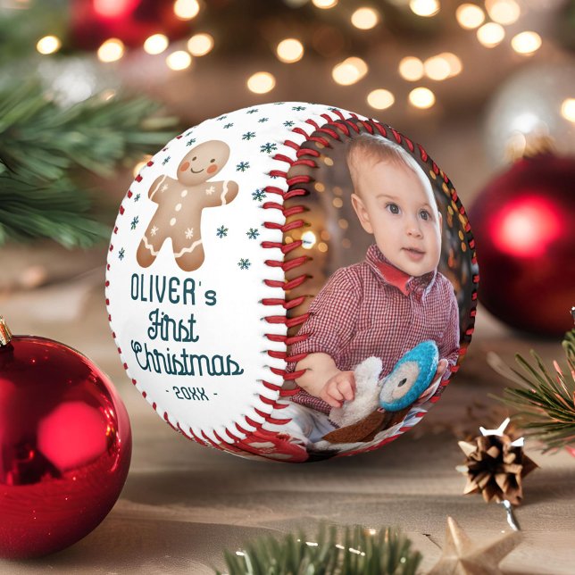 Cute Baby's 1st Christmas Gingerbread Man 2 Photo Baseball (Creator Uploaded)
