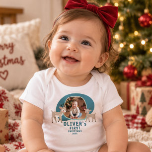 Cute Baby's 1st Christmas Photo Reindeer Baby Bodysuit