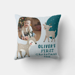 Cute Baby's 1st Christmas Photo Reindeer Cushion