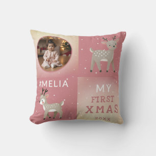 Cute Baby's 1st Christmas Photo Reindeer  Cushion