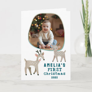 Cute Baby's 1st Christmas Photo Reindeer Holiday Card