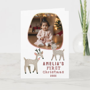 Cute Baby's 1st Christmas Photo Reindeer Holiday Card