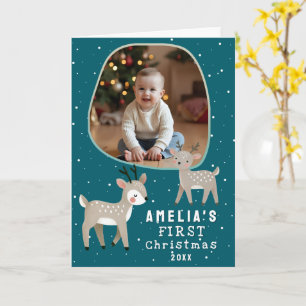 Cute Baby's 1st Christmas Photo Reindeer Holiday Card