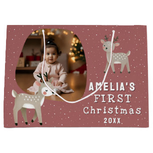 Cute Baby's 1st Christmas Photo Reindeer Large Gift Bag