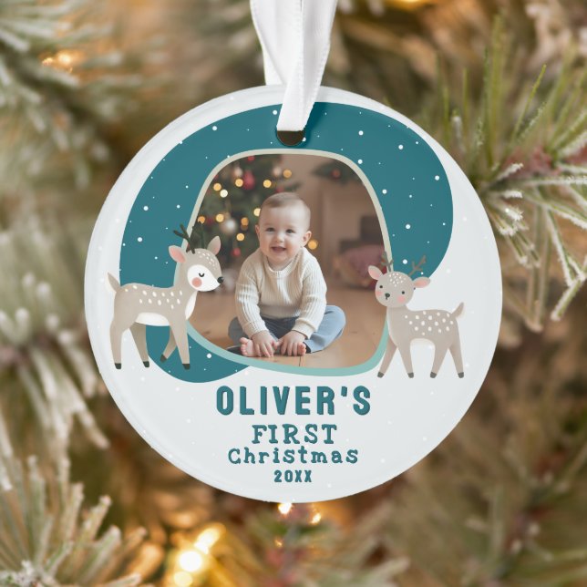Cute Baby's 1st Christmas Photo Reindeer Ornament (Tree)