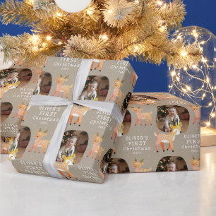 Cute Baby's 1st Christmas Photo Reindeer Wrapping Paper