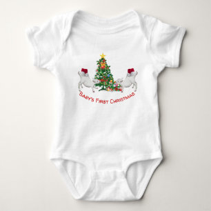 Cute Baby's First Christmas Baby Goats and Tree Bodysuit