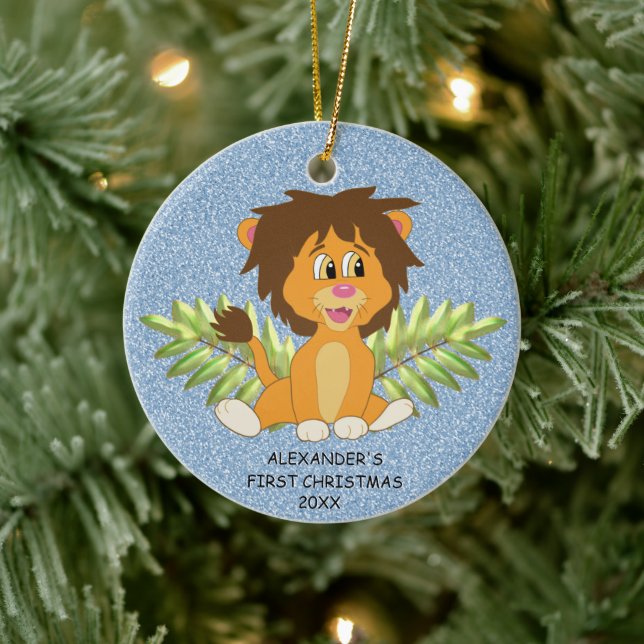Cute Baby's First Christmas Boy Lion Ceramic Tree Decoration (Tree)