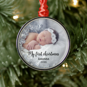 Cute baby's first christmas metal tree decoration