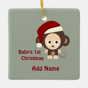 Cute Baby's first Christmas Monkey Ceramic Ornament