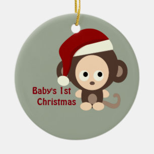 Cute Baby's first Christmas Monkey Ceramic Tree Decoration