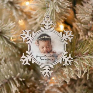 Cute baby's first christmas snowflake pewter christmas ornament