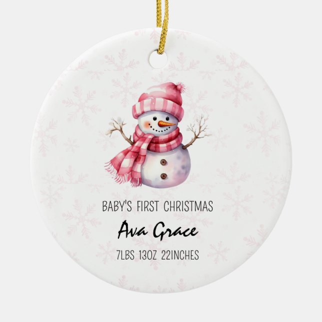 Cute Baby's First Christmas Winter Snowman  Ceramic Tree Decoration (Front)