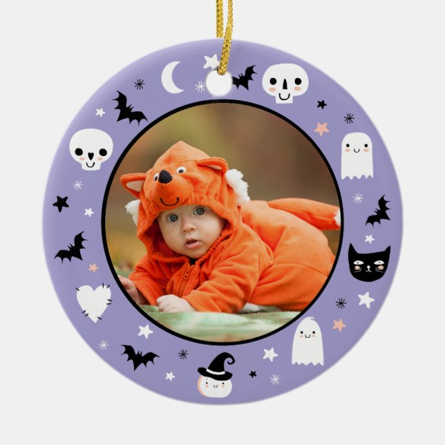 Cute Baby's First Halloween Photo Ceramic Tree Decoration (Front)