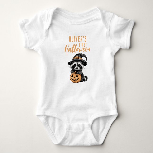 Cute Baby's First Halloween Racoon Baby Bodysuit (Front)