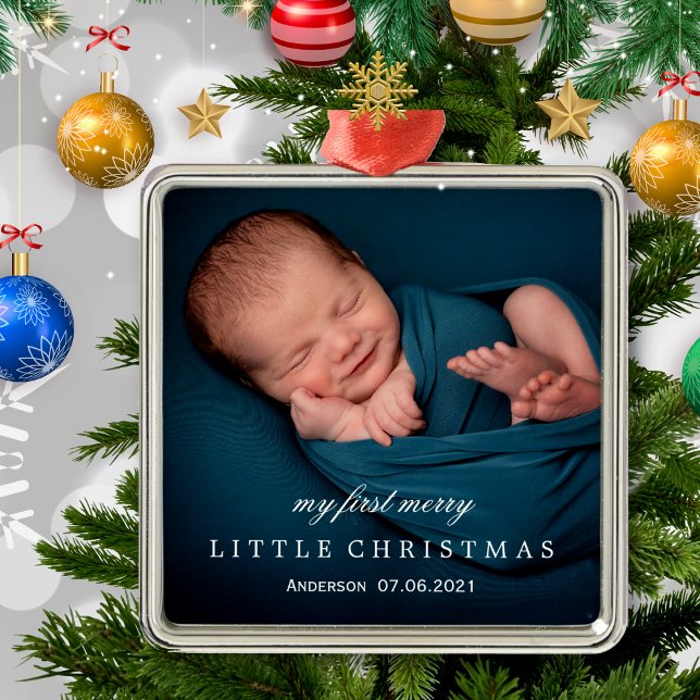 Cute Baby's My First Merry Little Christmas Photo  Metal Tree Decoration (Creator Uploaded)