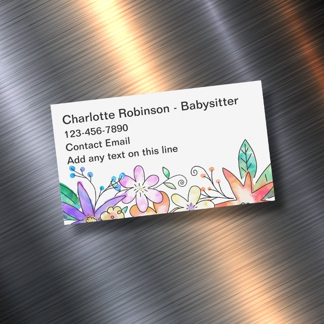 Cute Babysitter Floral Botanical Business Cards (Creator Uploaded)