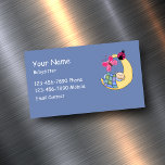 Cute Babysitter Magnetic Business Card<br><div class="desc">Cute Babysitter business card magnets with image of a baby sleeping on a crescent moon with a butterfly and ladybug. Designed for a kids daycare professional.</div>