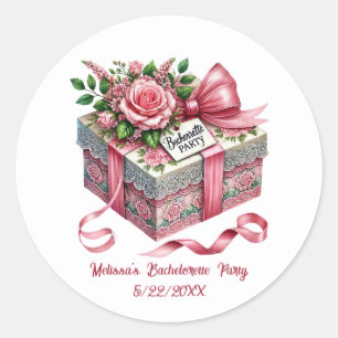 Cute Bachelorette party add name date Classic Round Sticker