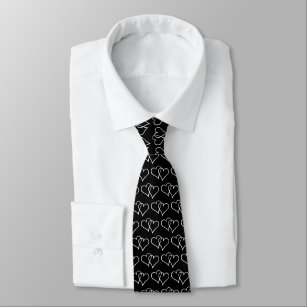 Cute back and white wedding neck tie with hearts