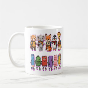 Cute Back to School Animals PNG Kawaii Kids Fan Coffee Mug