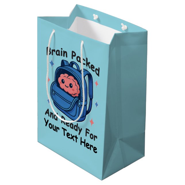 Cute Back-to-School Customisable “Brain Ready" Medium Gift Bag (Back Angled)