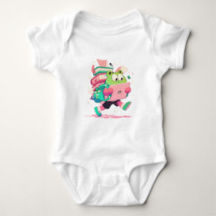 Cute Back to School Frog with Books and Backpack Baby Bodysuit