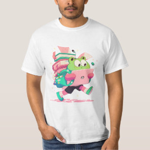 Cute Back to School Frog with Books and Backpack T-Shirt