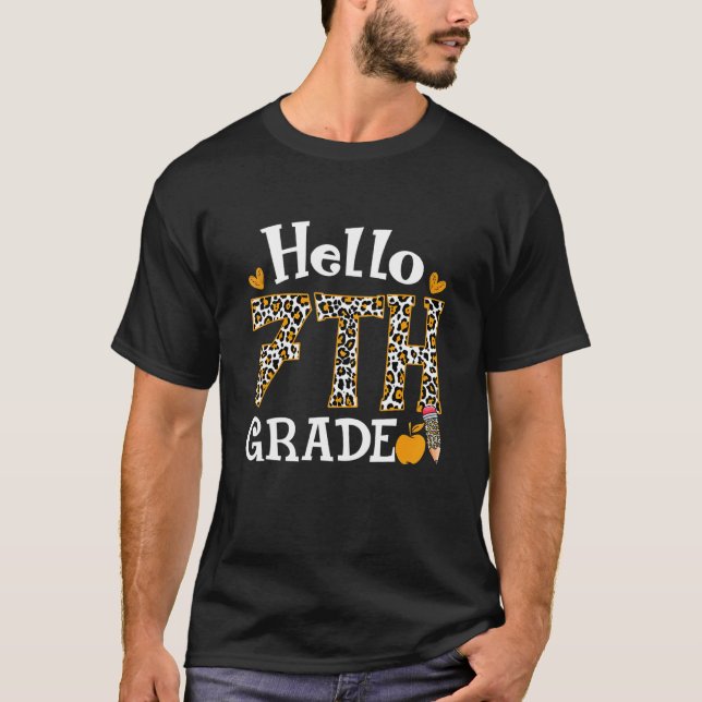 Cute Back To School Hello 7th Grade Leopard First  T-Shirt (Front)