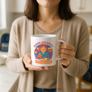 Cute Back-to-School Mug; Parent Making Breakfast Coffee Mug