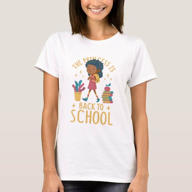Cute Back to School Princess Girl Illustration T-Shirt (Front)