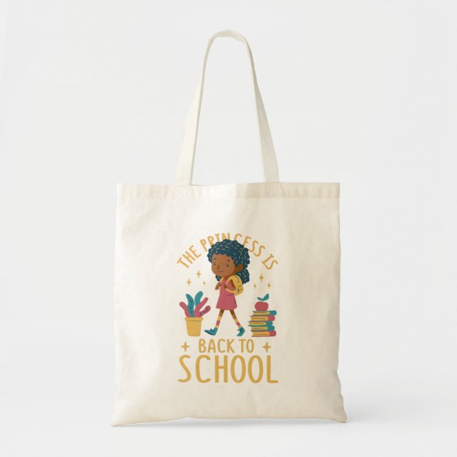Cute Back to School Princess Girl Illustration Tote Bag (Front)
